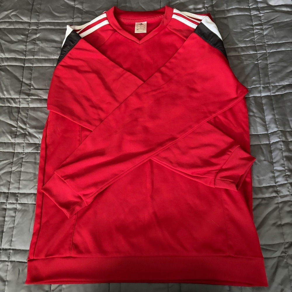 Adidas Mens V-Neck Soccer Training Jersey Red White Black Stripes Size Medium